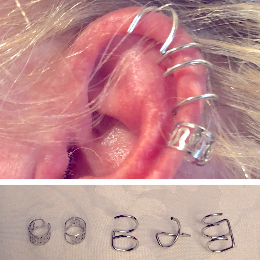 💜3/$30 Set of 5 Ear Cuffs Silvertone Non Piercing Climbers